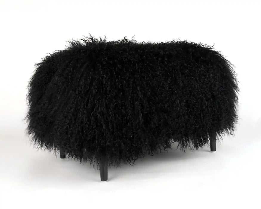 Black Tibetan lambskin footstool