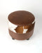 Brown and white round cowhide footstool #3