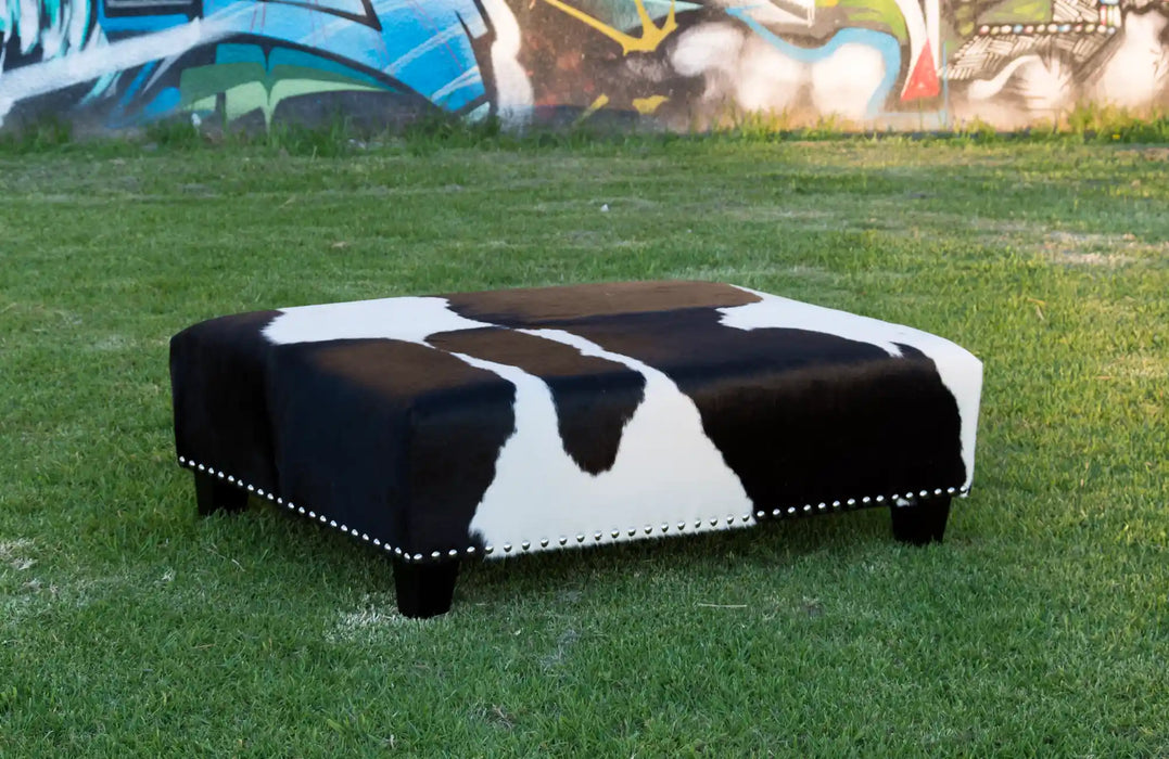 Cowhide Ottoman New Zealand Wood Legs & Studs 120x90x40cm