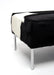 Cowhide ottoman with metal feature rail base