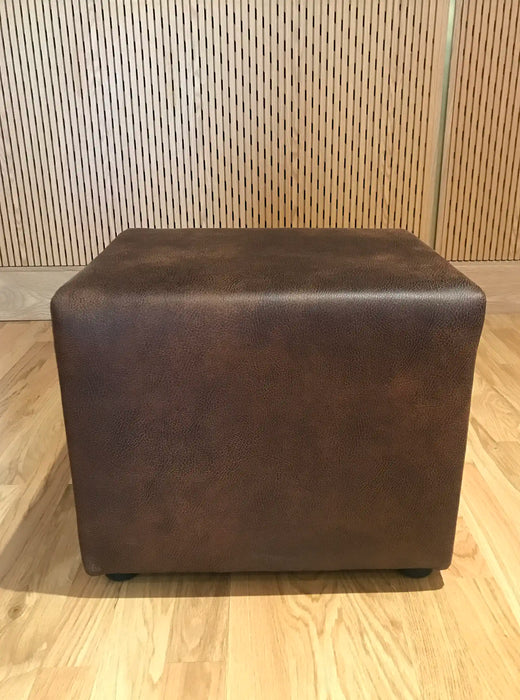 Faux leather fabric footstool cube in chocolate