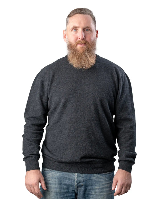 Native World Charcoal Men's Possum Merino Wool Crew Neck Sweater - NB120