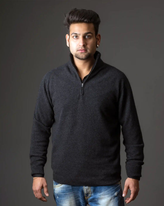 Native World Charcoal Unisex Half Zip Merino Sweater - NB336