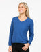 Cornflower blue womens vee-neck possum merino sweater - NB396