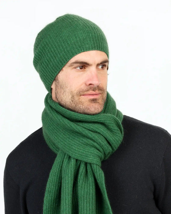 Possum merino slouch beanie and scarf in Deep Sage