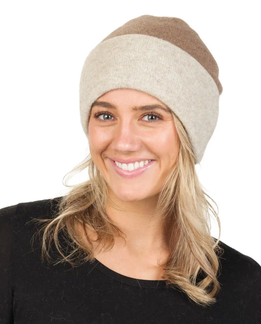 NX740 reversible possum merino wool beanie in Mink/Natural