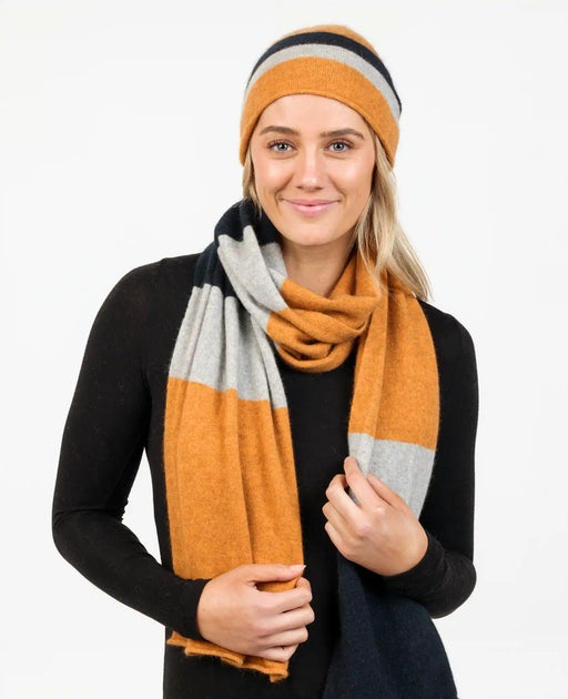 Ginger stripe travel scarf in possum merino wool NX824