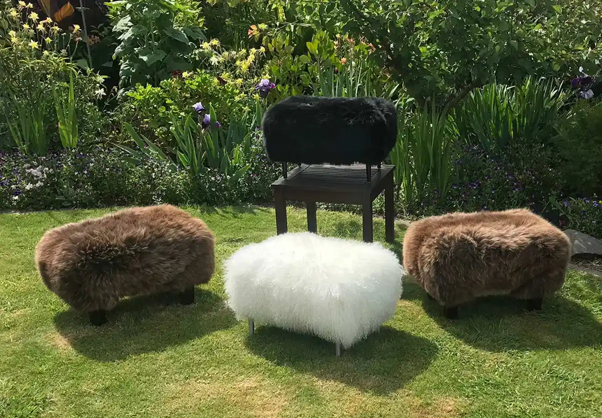 Sheepskin footstools for sale by Gorgeous Creatures